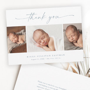 Simple Script Photo Collage Baby Thank You Card