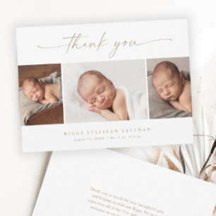 Simple Script Photo Collage Baby Thank You Card