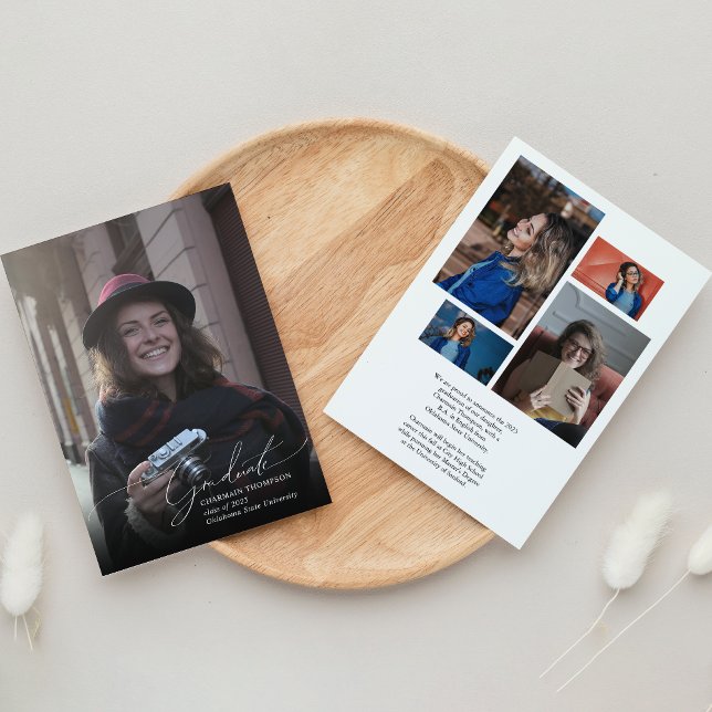 Simple Script Photo Collage Graduation  Announcement (Creator Uploaded)