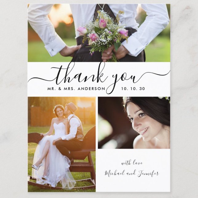 Simple Script Photo Collage Wedding Thank You Postcard (Creator Uploaded)