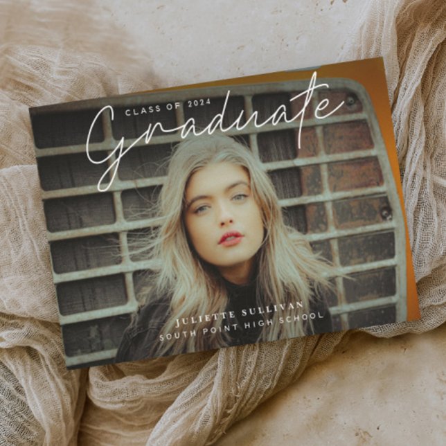 Simple Script Photo Graduation (Elegant modern script graduate photo graduation invitation announcement.)