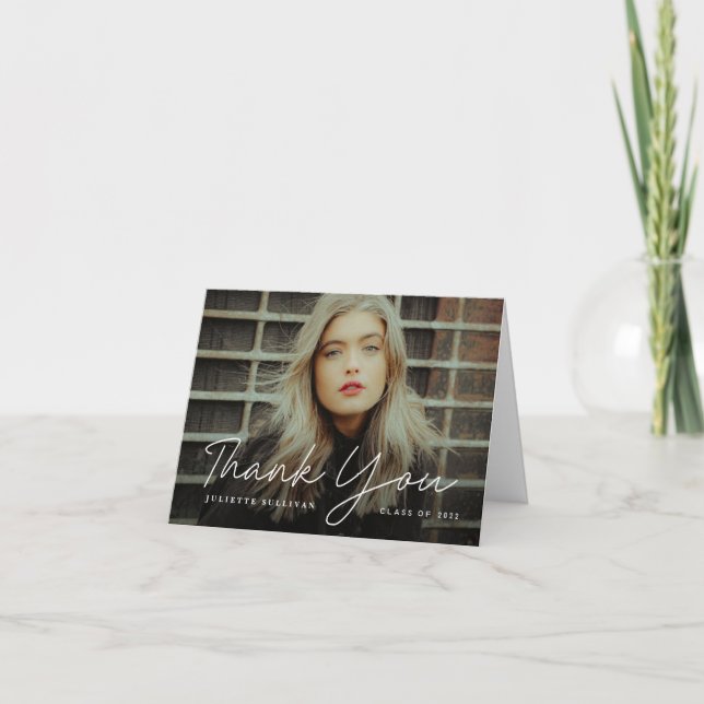 Simple Script Photo Graduation Thank You Card (Front)