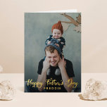 Simple Script Photo Happy Father's Day Real Foil Greeting Card<br><div class="desc">Send a personalised greeting with this modern and very trendy real foil pressed father's day card. The photo and name on the front can easily be personalised for that special person and the inside of the greeting card is blank for you to hand write a personal message.</div>