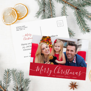 simple script photo merry christmas postcard