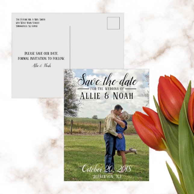 Simple Script Photo Save the date Announcement Postcard (Creator Uploaded)