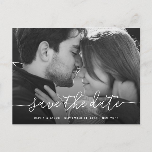 Simple Script | Photo Wedding Save the Date Postcard (Front)