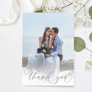 Simple Script Photo Wedding Thank You  Card