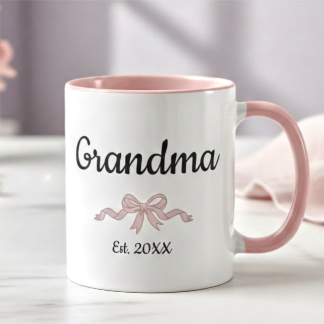 Simple Script Pink Girl Bow Grandma Est. Year Mug (Creator Uploaded)