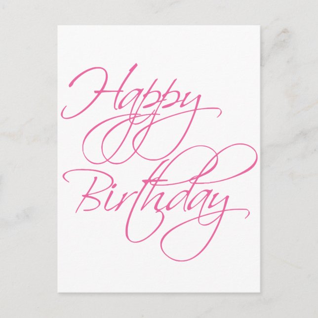 Simple Script Pink Happy Birthday Postcard (Front)