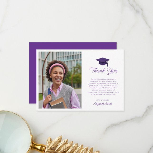 simple script purple graduation thank you card (Front/Back In Situ)