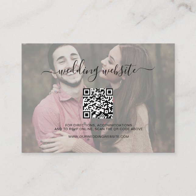 Simple Script QR Code Photo Wedding Website Enclosure Card (Front)