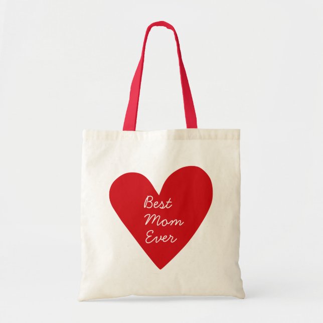 Simple Script Red Heart Best Mum Ever Mothers Day Tote Bag (Front)