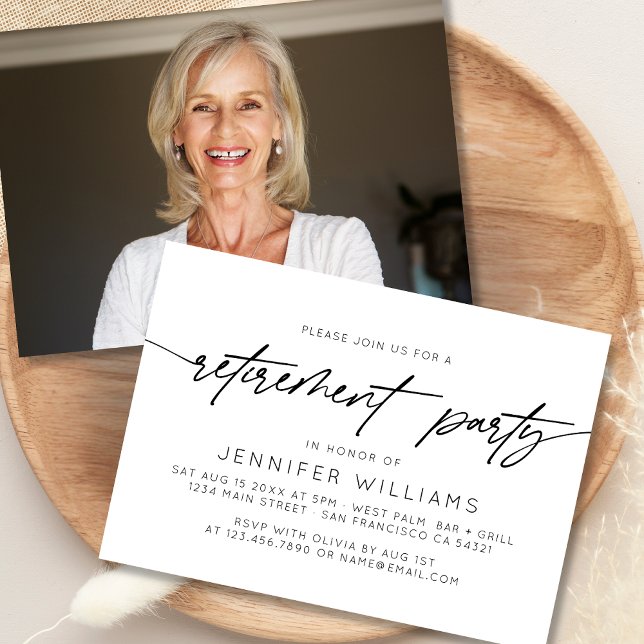Simple Script Retirement Party Horizontal Photo Invitation (Creator Uploaded)