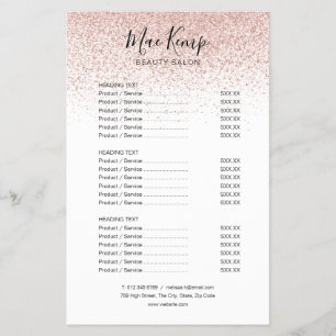 Simple Script Rose Gold Glitter Salon Service Menu