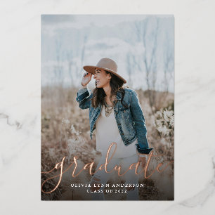 Simple Script Rose Gold Graduation Announcement