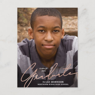 Simple Script Rose Gold Overlay Photo Graduation Postcard