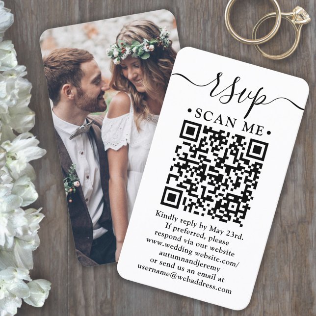 Simple Script RSVP Wedding Website QR Code & Photo Enclosure Card (Creator Uploaded)