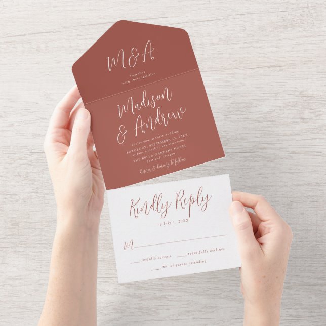 Simple Script Rust Wedding All In One Invitation (Tearaway)
