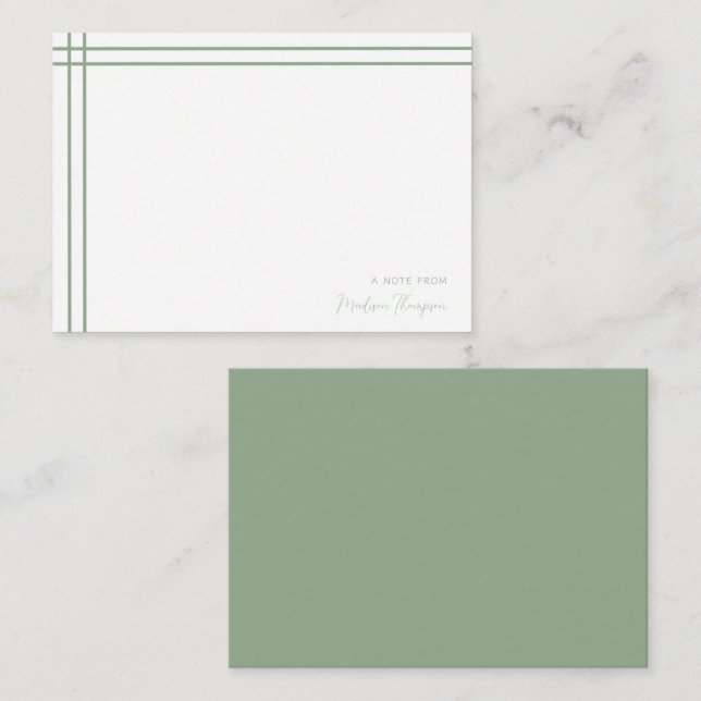 Simple Script Sage Green 2 Side Double Border Card (Front/Back)
