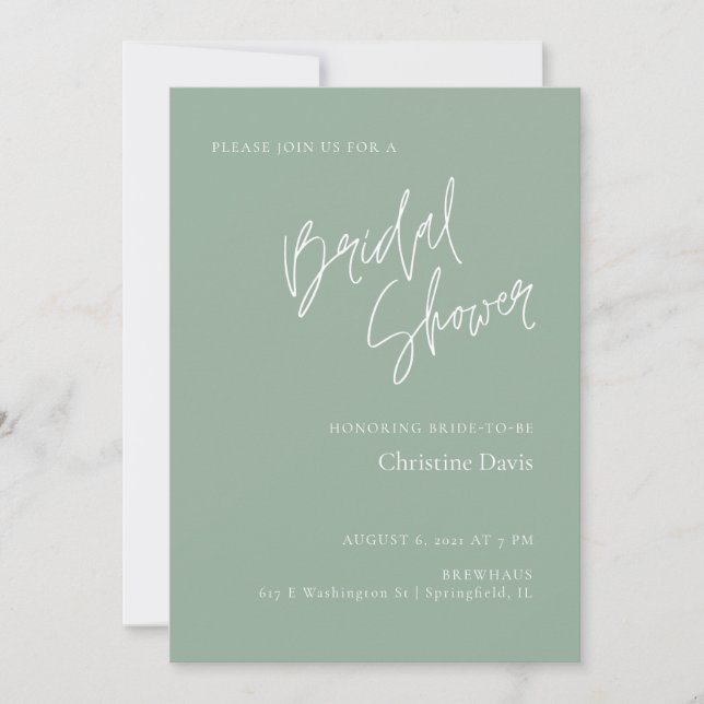 Simple Script Sage Green Bridal Shower invitation (Front)