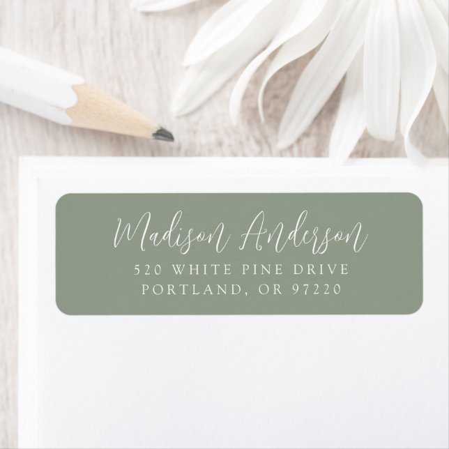 Simple Script Sage Green Return Address Label (Insitu)