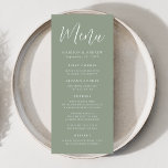 Simple Script Sage Green Wedding Menu<br><div class="desc">Simple wedding menu featuring "Menu" displayed in a white script with a sage green background. Personalise the sage green wedding menu by adding your names,  wedding date,  and menu information. Designed to coordinate with our Simple Script wedding collection.</div>