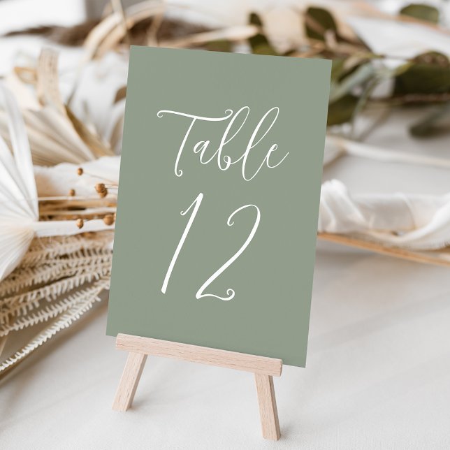 Simple Script Sage Green Wedding Table Number (Creator Uploaded)