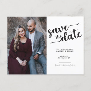 Simple Script Save the Date Black & White Photo Announcement Postcard
