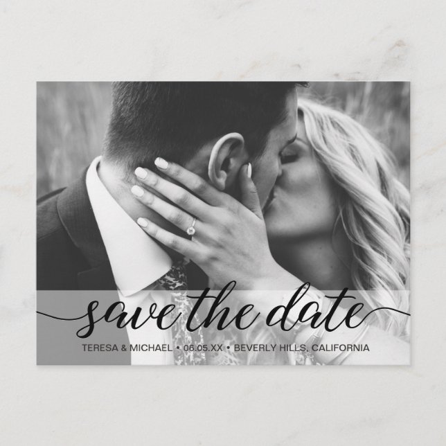 Simple Script Save the Date Engagement Photo Postcard (Front)