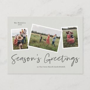 Simple Script Season's Greetings 3 Photo Holiday Postcard