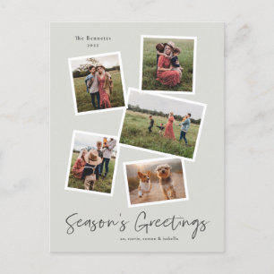 Simple Script Season's Greetings 5 Photo Collage Holiday Postcard