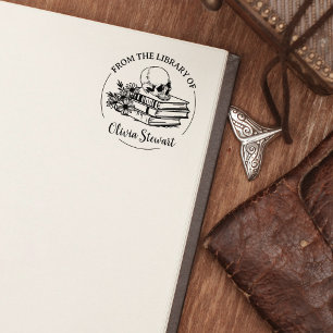 Simple Script Skull Flower Book Rubber Stamp