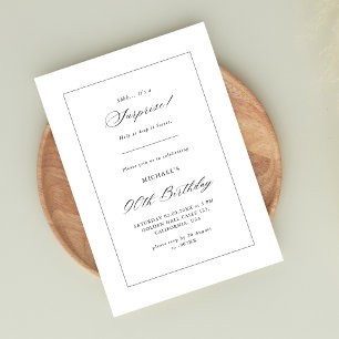 Simple Script Surprise 90th Birthday Black White  Invitation