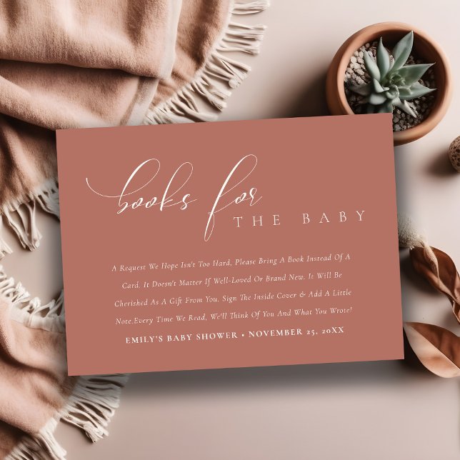 Simple Script Terracotta Books for Baby Shower Enclosure Card (Creator Uploaded)
