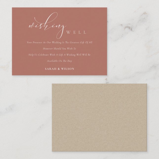 Simple Script Terracotta Rust Wedding Wishing Well Enclosure Card (Front/Back)