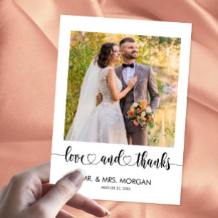 Simple Script Text and Photo   Wedding Thank You Postcard