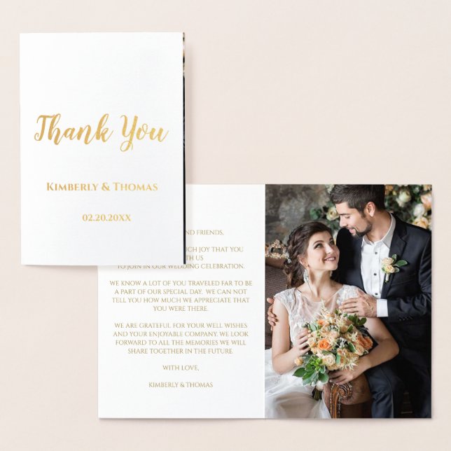 Simple Script Thank You Wedding Photo  Foil Card (Display)