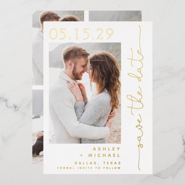 Simple Script Typography 5 Photo Save the Date (Front/Back)