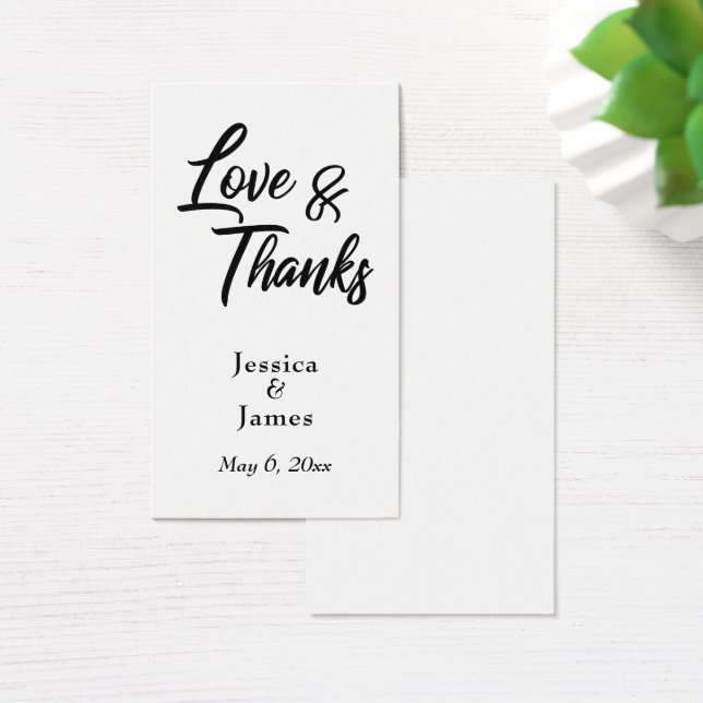 Simple Script Typography Love & Thanks Favour Card (Desk)