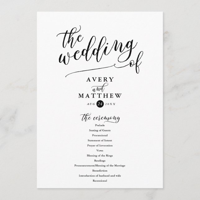 Simple Script Typography | Wedding Ceremony Program (Front)