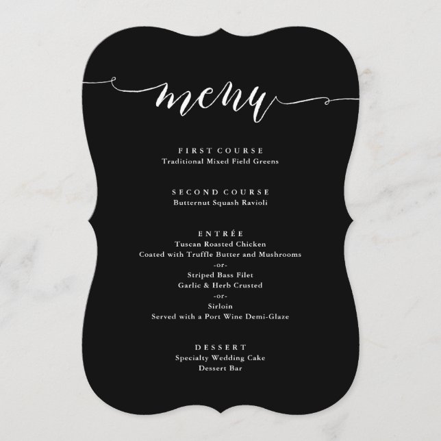 Simple Script Typography | Wedding Menu Black (Front)