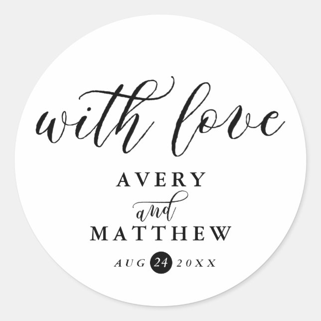 Simple Script Typography | With Love Wedding Favou Classic Round Sticker (Front)