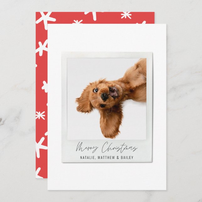 Simple script vintage photo modern christmas holiday card (Front/Back)