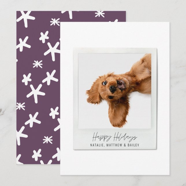 Simple script vintage photo modern christmas holiday card (Front/Back)