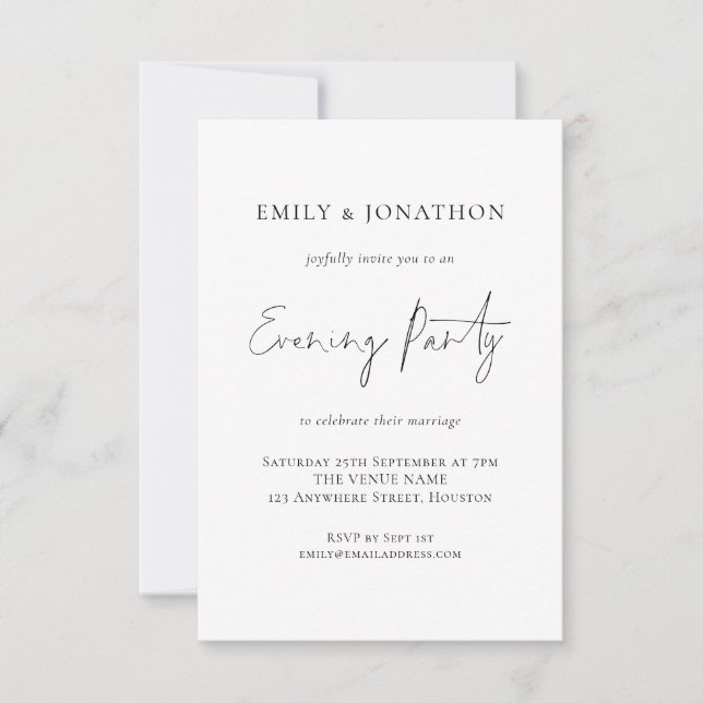 Simple Script Wedding Evening Party Invitation (Front)
