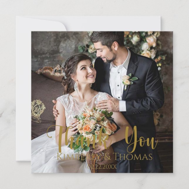 Simple Script Wedding Flat Thank You Card (Front)