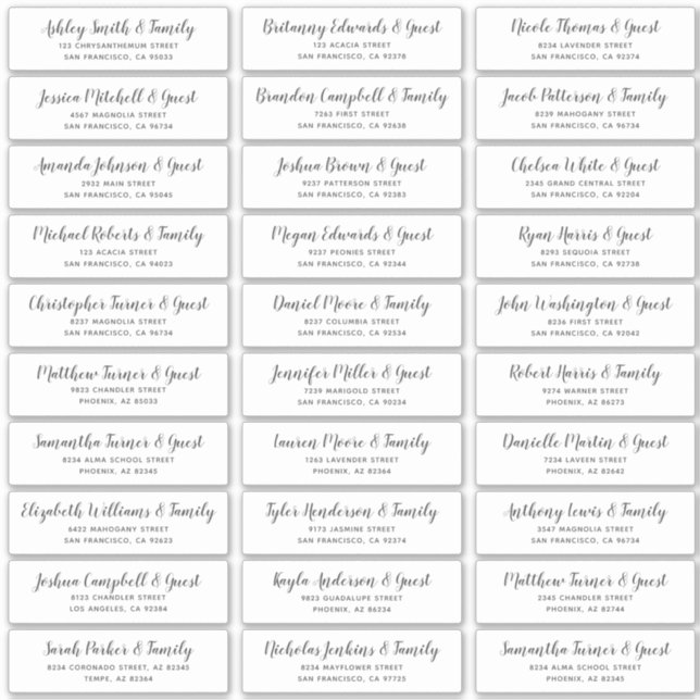 Simple Script Wedding Guest Names Address (Front)