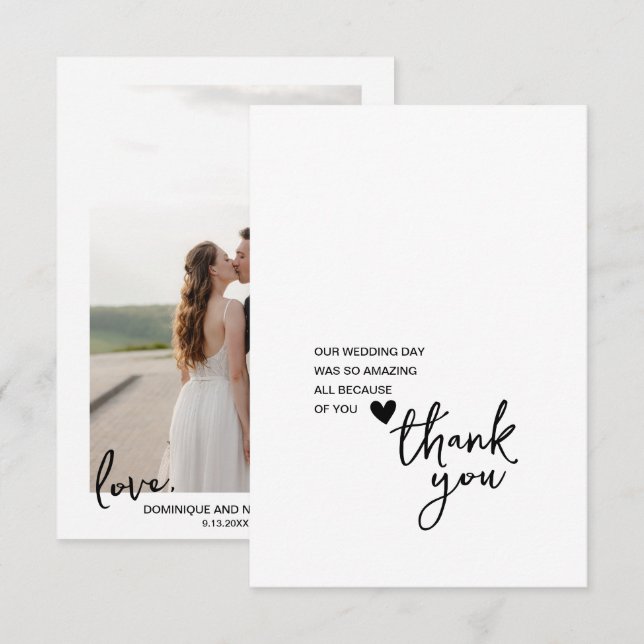 Simple Script Wedding Message Photo Thank You Card (Front/Back)