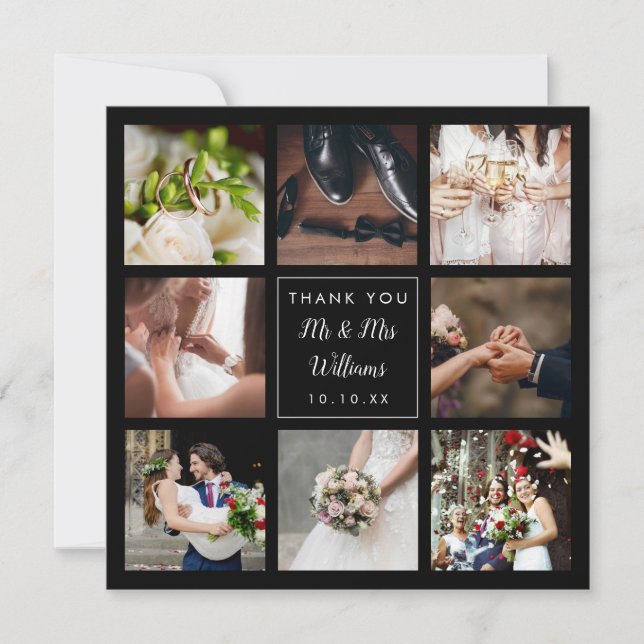 Simple Script Wedding Photo Collage  Thank You Card (Front)