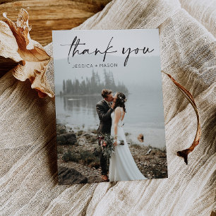 Simple Script Wedding Photo Thank You Card